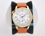 TW Replica Jaeger-LeCoultre Master Control Geographic Yellow Gold Silver Dial Brown Leather Strap